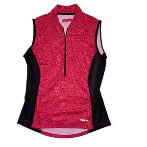 Terry Cycling Tank Top Jersey Size Small Red Hearts Sleeveless 2-Rear Pockets